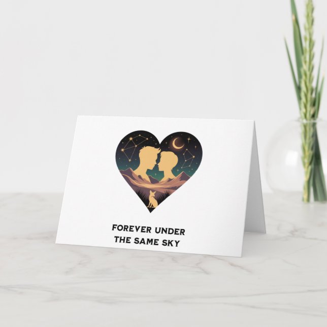 Cosmic Kärlek Story Heart med Älskare och Fox Art Tack Kort (Framsida)