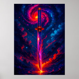 Cosmic Katana Sword med Galaxy Energy Fantasy Poster