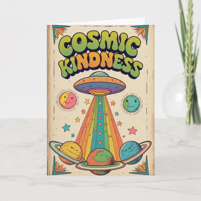 Cosmic Kindness Birthday Card, Cute Space Birthday Kort (Framsida)