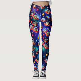 Cosmic Kittens i Alien Spaceship UFO Sci-fi Scene Leggings