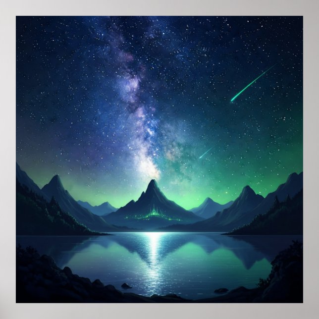 Cosmic Landscape Lake - Night Sky Wall Art Poster (Framsidan)