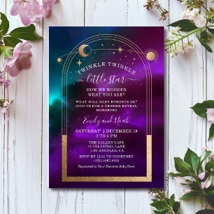 Cosmic Lila Teal Guld Celestial Baby Shower Inbjudningar