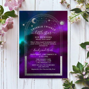 Cosmic Lila Teal Silver Celestial Baby Shower Inbjudningar