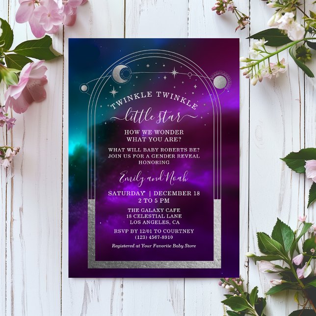 Cosmic Lila Teal Silver Celestial Baby Shower Inbjudningar (Skapare uppladdad)
