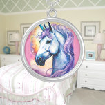 Cosmic Lila Unicorn Silverpläterat Halsband<br><div class="desc">En söt encorn med en lila mane med regn kosmisk bakgrund. Digitalt skapat i en vattenfärg stil. för barn och vuxnor för perfektens utformning på många trendig-produkter! Anpassa bakgrunden till färg eller text!</div>