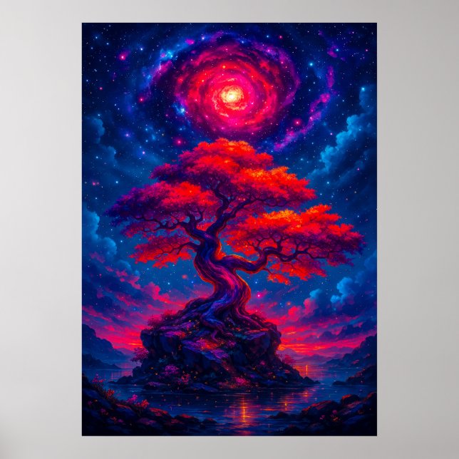 Cosmic Livets träd under Galaxy Himmel Fantasy Poster (Framsidan)
