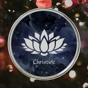 Cosmic Lotus Flower i Mörk Starry Himlar Julgransprydnad Metall
