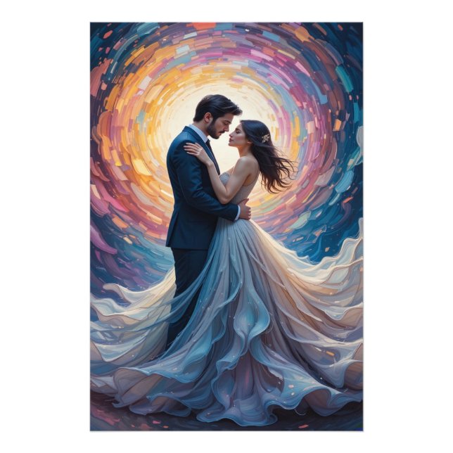 Cosmic Love Embrace Vibrant Couple Art Fototryck (Framsidan)
