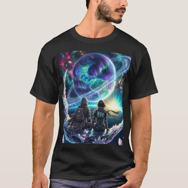 Cosmic Lovers Galaxy Planet Fantasy Acrylic Print T Shirt (Framsida)