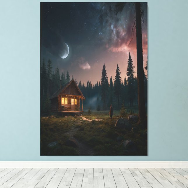 Cosmic Måne Canvas - Celestial Wall Decor (Insitu (trägolv))