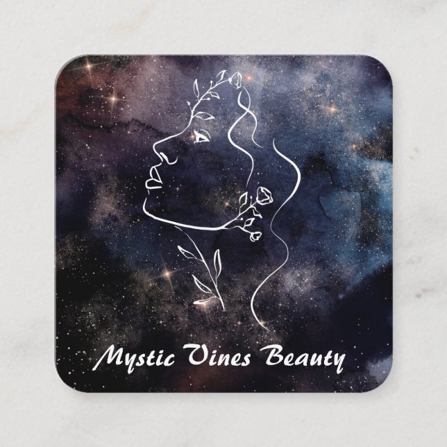 *~* Cosmic Måne Plant Goddess Blommigt QR Botanisk Fyrkantigt Visitkort (Framsida)