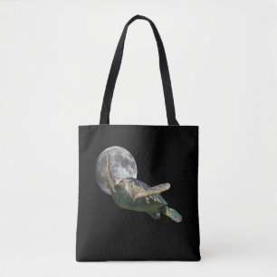 Cosmic Måne Sea Turtle Swimming i Space Premium Tygkasse