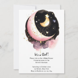 Cosmic Måne Stars Watercolor Girl Baby Shower Inbjudningar