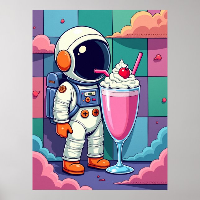 Cosmic Milkshake - Retro Pop Art Astronaut Poster (Framsidan)