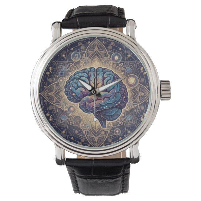 Cosmic Mind Mandala – Abstract Brain Art Armbandsur (Framsida)