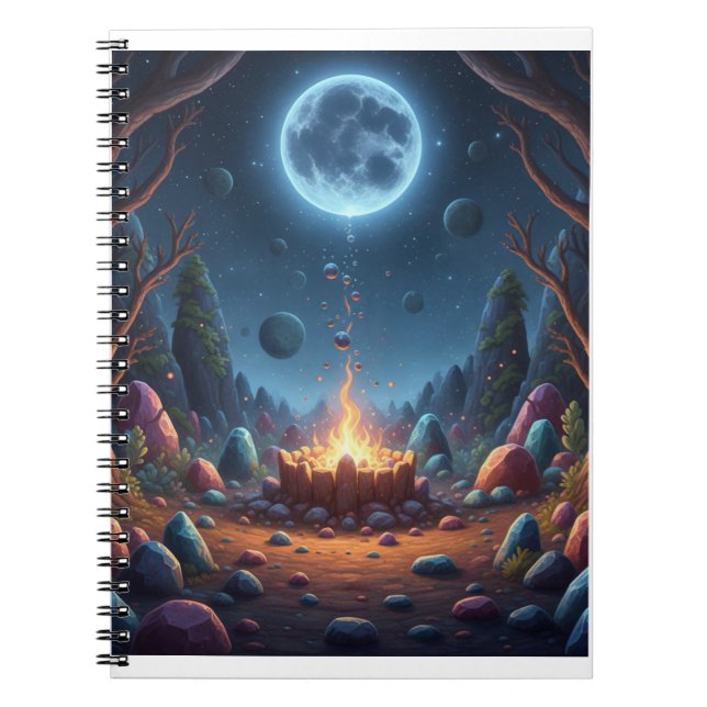 Cosmic Moonlight Campfire Fantasy Spiral Notebook Anteckningsbok (Framsidan)