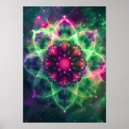 Cosmic Neon Flower Mandala Poster