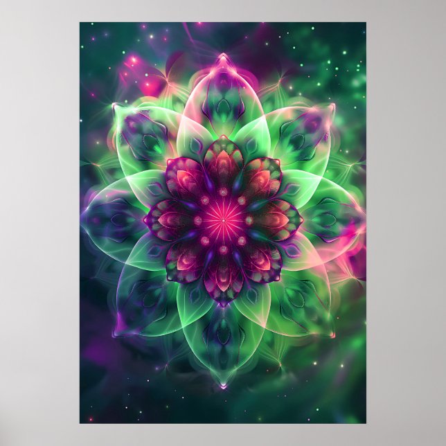 Cosmic Neon Flower Mandala Poster (Framsidan)