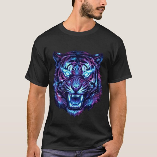 Cosmic Neon Tiger Head Galaxy Style Graphic  T Shirt (Framsida)