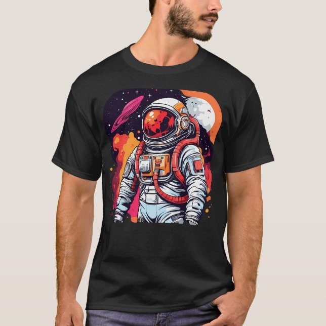 Cosmic Odyssey Astronaut i rymdens fasthet T Shirt (Framsida)