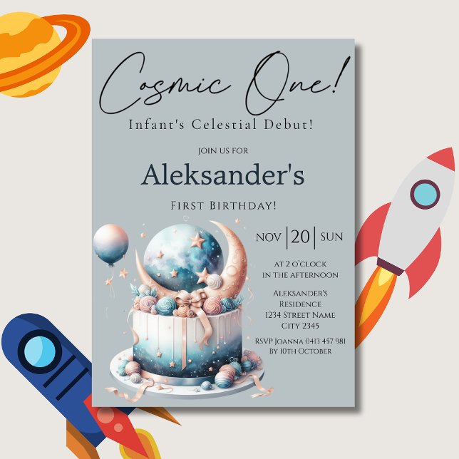Cosmic One! Celestial 1st Boy Birthday Inbjudningar (Skapare uppladdad)