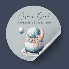 Cosmic One! Celestial 1st Boy Birthday Runt Klistermärke