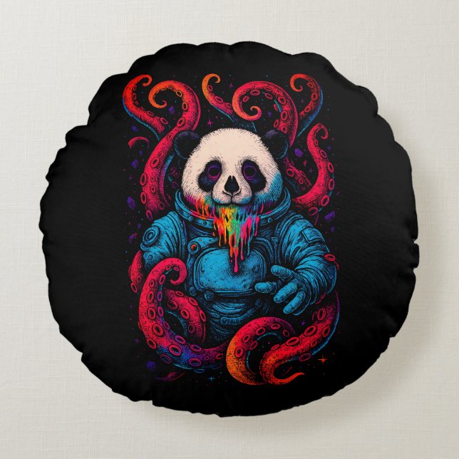 Cosmic Panda Kraken Rund Kudde (Framsidan)
