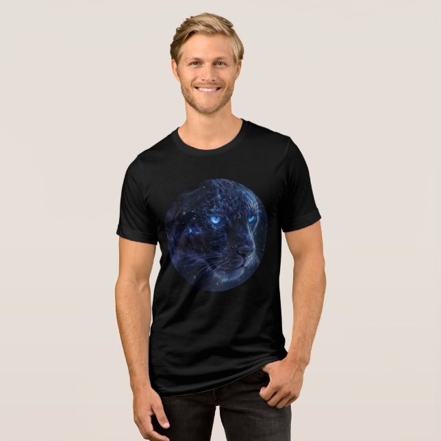 Cosmic Panther with Glowing Blue Eyes T Shirt (Framsida Full)
