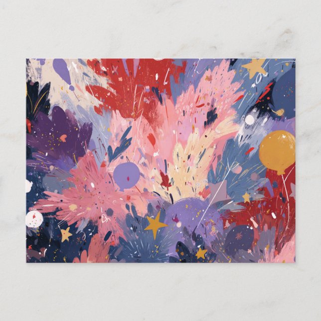 Cosmic Party Abstract Explosion Vykort (Framsida)