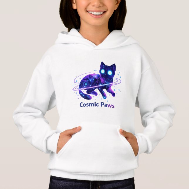 Cosmic Paws Galaxy Cat Kids Hoodie T Shirt (Framsida)