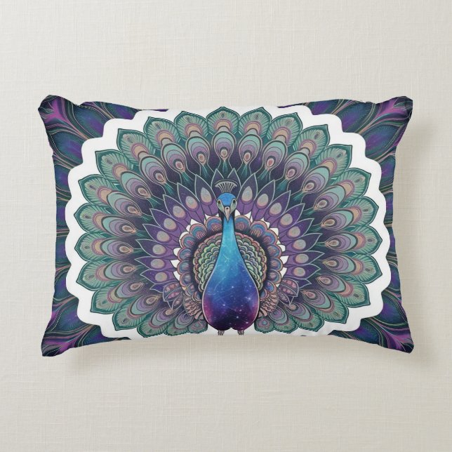 Cosmic Peacock Mandala Dekorativ kudde (Framsidan)