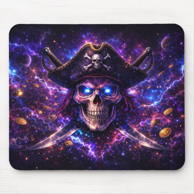 Cosmic Pirate Skull Galaxy Gaming Mouse Pad Musmatta (Framsidan)