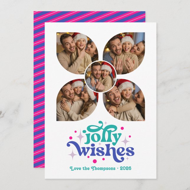 Cosmic Pop Retro Photo Collage jul Julkort (Fram/baksida)