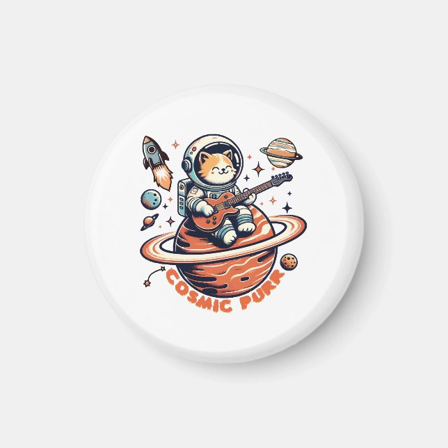Cosmic Purr - Astro Gitarrist Katt Magnet (Framsidan)