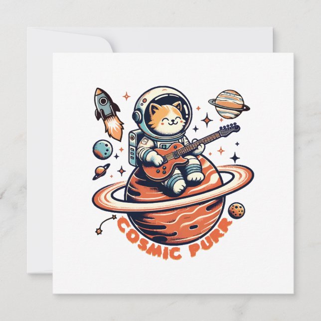 Cosmic Purr - Astro Guitarist Cat Inbjudningar (Framsida)