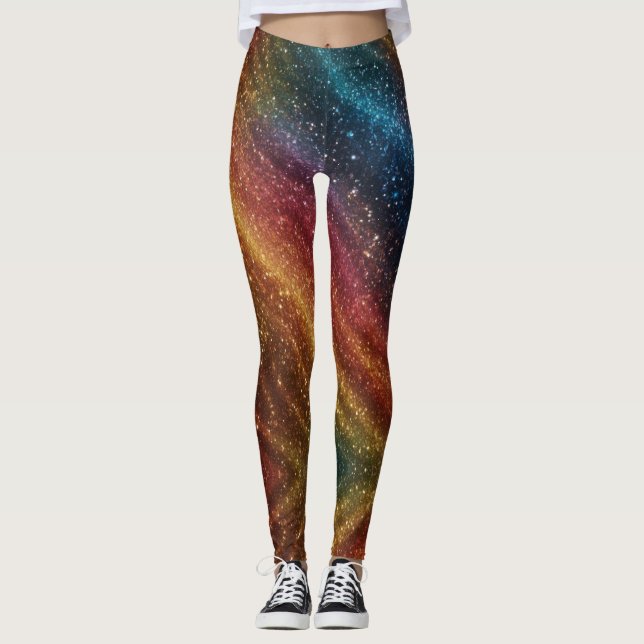 Cosmic Rainbow Iridescent Glitter Leggings (Framsida)