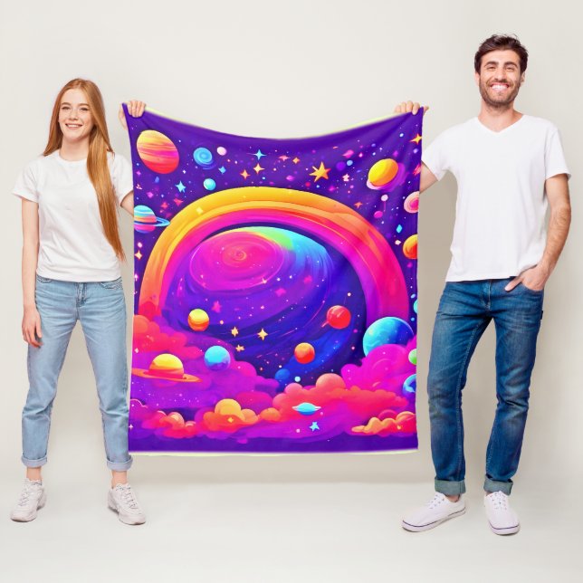 Cosmic Rainbow Planet Art Fleecefilt (På plats)