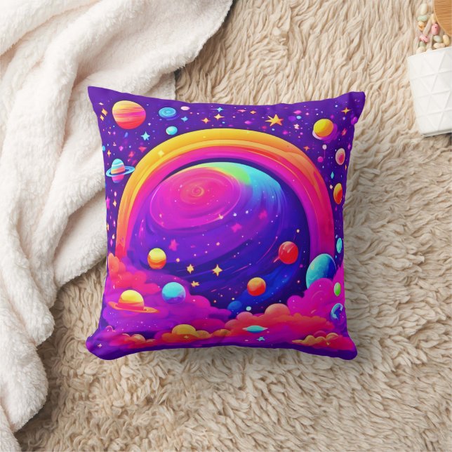Cosmic Rainbow Planet Art Kudde (Filt)