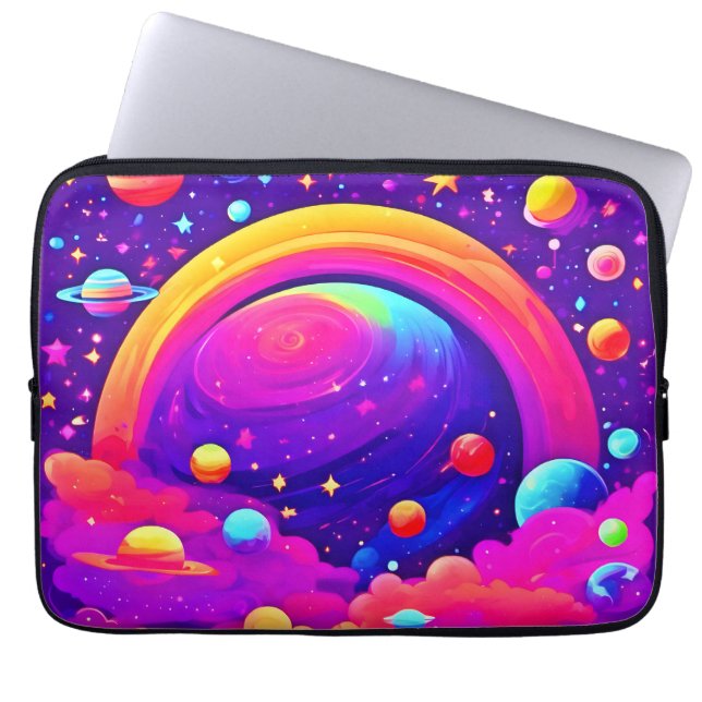 Cosmic Rainbow Planet Art Laptop Fodral (Framsidan)