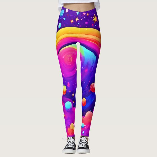 Cosmic Rainbow Planet Art Leggings (Framsida)