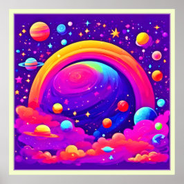 Cosmic Rainbow Planet Art Poster