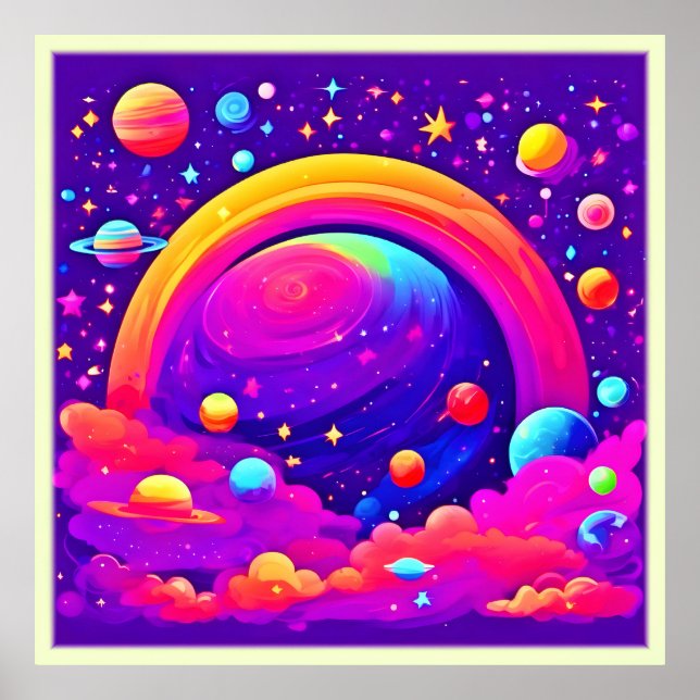 Cosmic Rainbow Planet Art Poster (Framsidan)