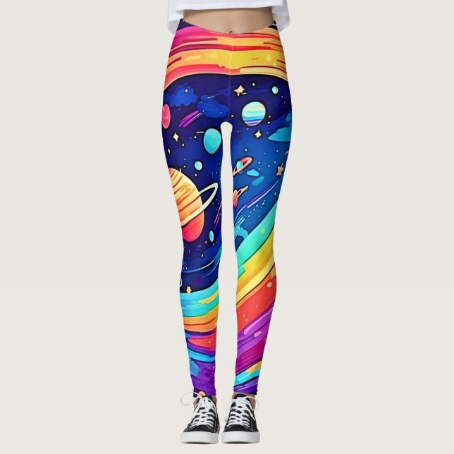 Cosmic Rainbow Vortex Leggings (Framsida)