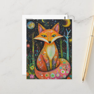 Cosmic Red Fox i skogen Vykort