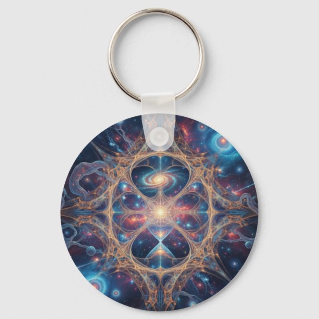 Cosmic Sacred Geometry Galaxy Mandala Art Nyckelring (Framsida)