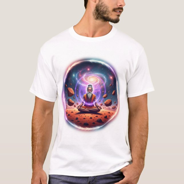 Cosmic Sadhu: Mars Meditation Galaxy Art T Shirt (Framsida)