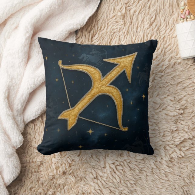 Cosmic Sagittarius Zodiac Shimmering Guld Archer Kudde (Filt)