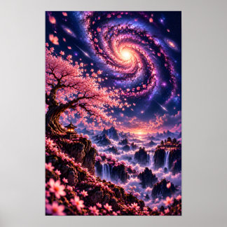 Cosmic Sakura: Fallande stjärnor Celestial Night A Poster