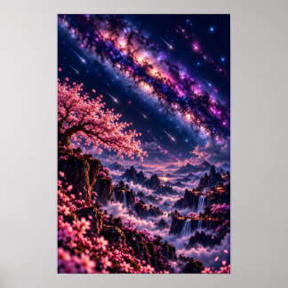 Cosmic Sakura: Galaktisk natt, himmelsk galaxisk k Poster