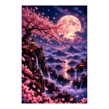 Cosmic Sakura: Måneblommor Fantasy Rymdkonst 